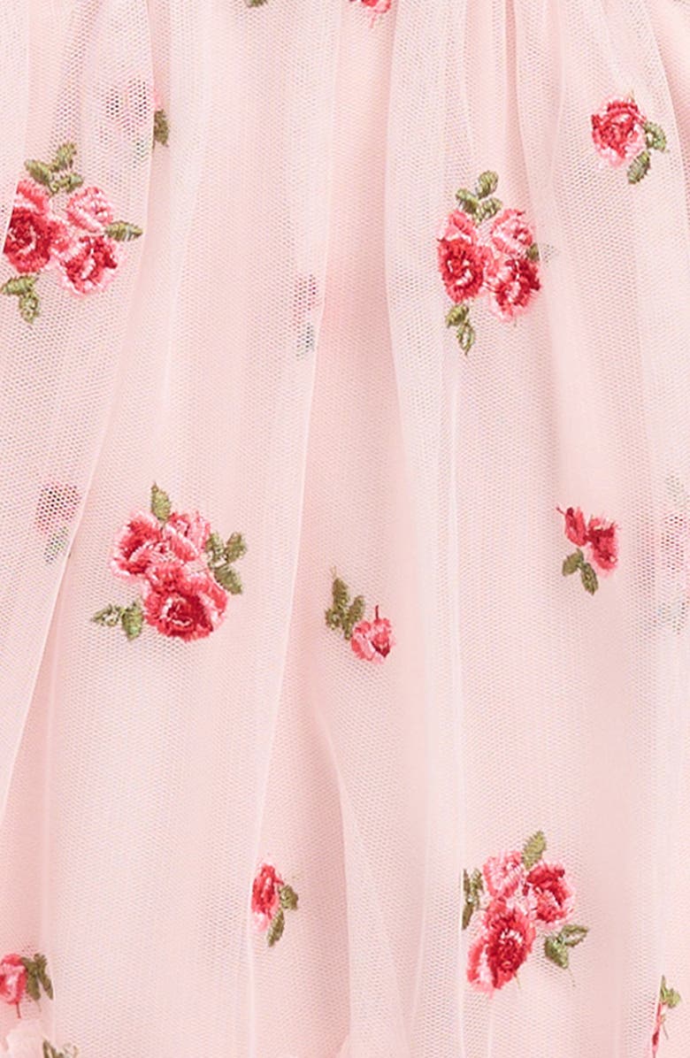 Zunie Kids' Floral Embroidered Mesh Tiered Party Dress, Alternate, color, Pink