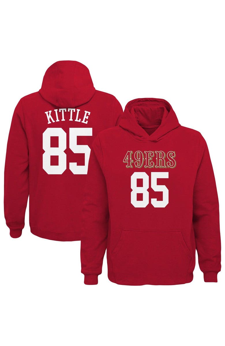 Outerstuff Youth George Kittle Scarlet San Francisco 49ers Mainliner Player Name & Number Pullover Hoodie, Main, color, 