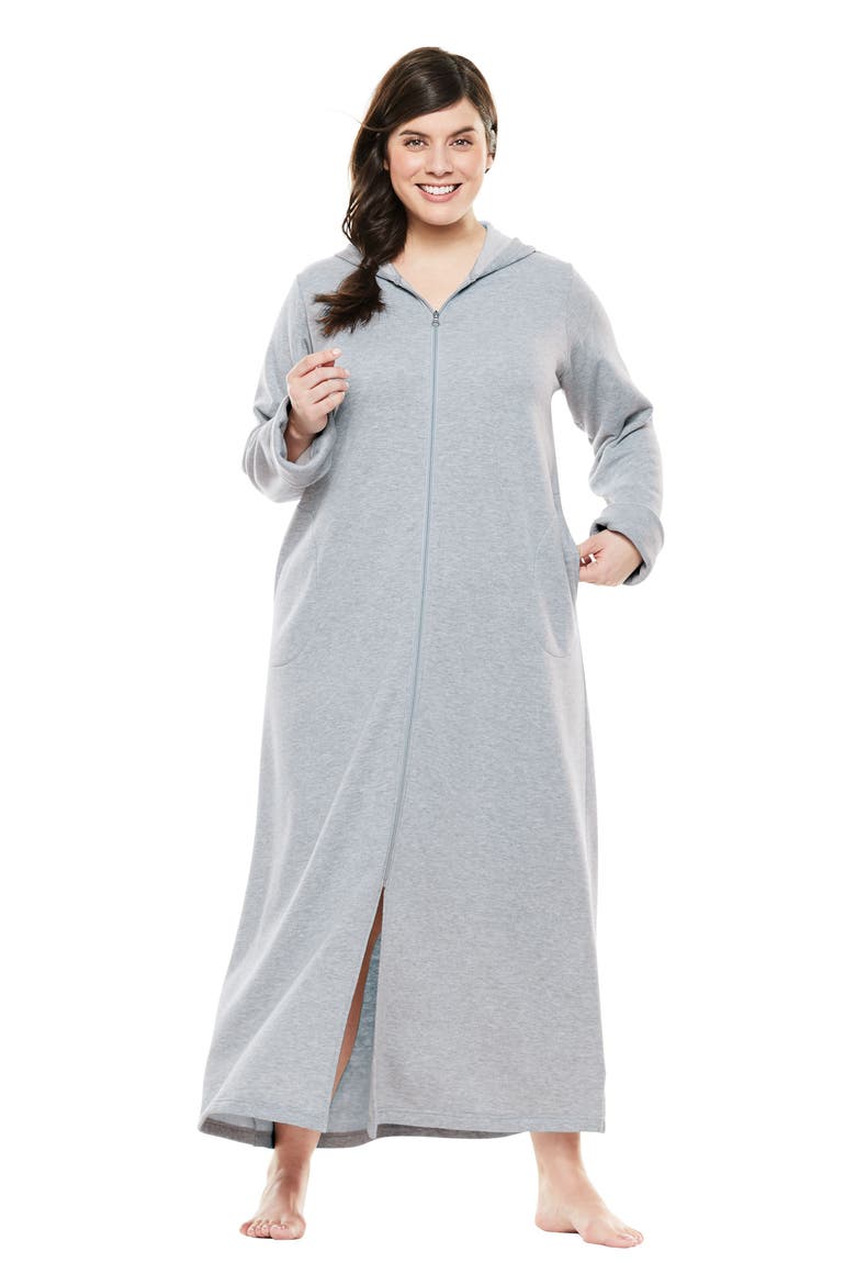 Long Hooded Fleece Sweatshirt Robe (plus), Main, color, HEATHER GREY