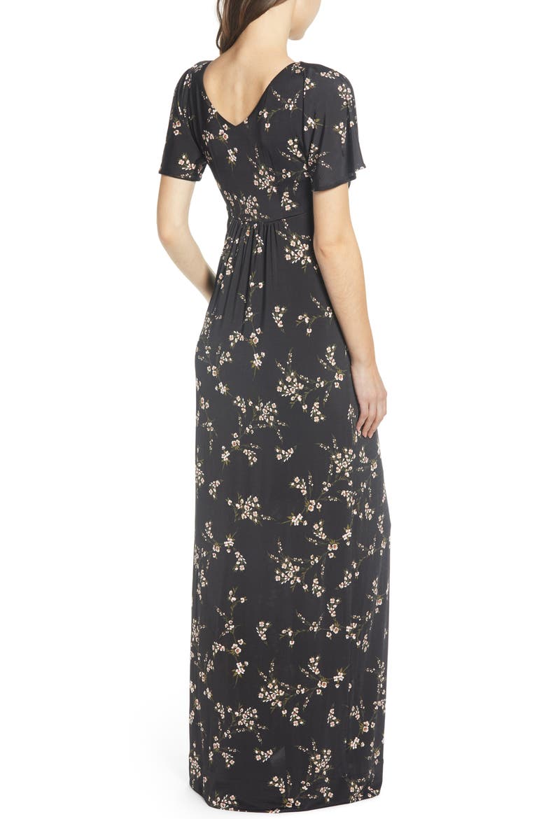 Floral Maternity Maxi Dress, Alternate, color, BLACK