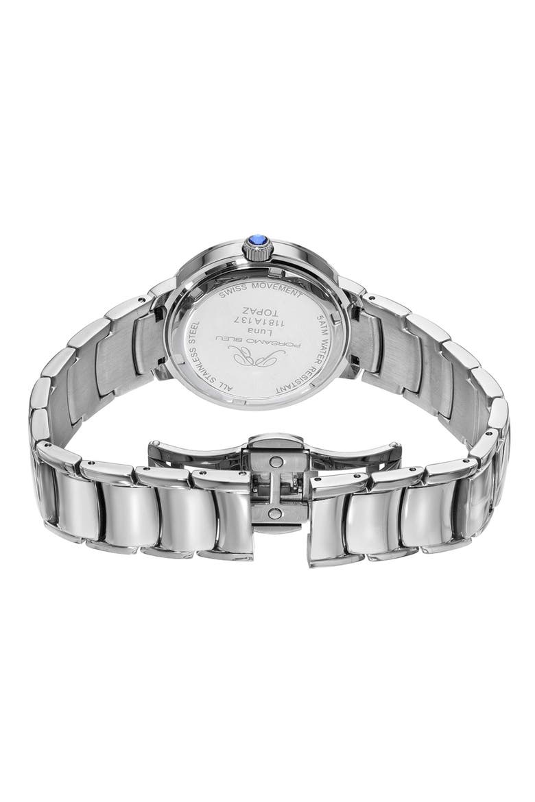 Stainless Steel Luna Topaz Bracelet Watch, 34mm, Alternate, color, SILVER