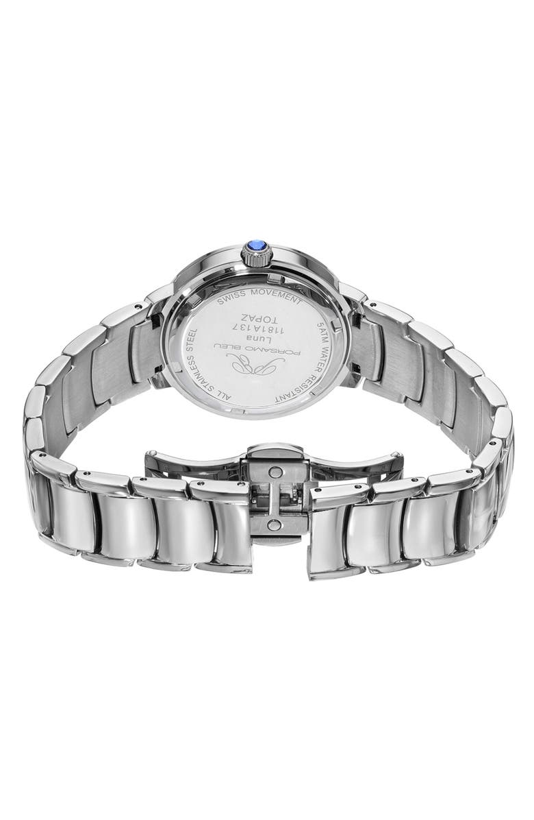 PORSAMO BLEU Stainless Steel Luna Topaz Bracelet Watch, 34mm, Alternate, color, Silver