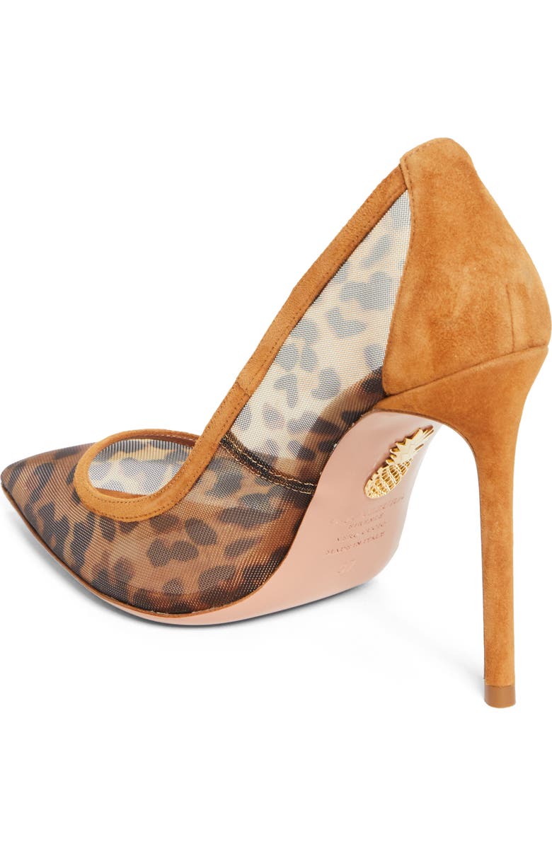 Aquazzura Nude Leopard Print Mesh Pump, Alternate, color, Natural/ Cognac