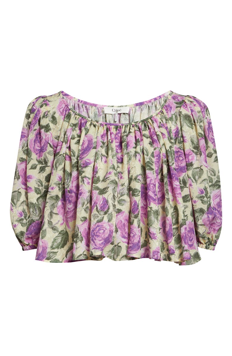 Chloé Rose Print Silk Crop Top, Alternate, color, Yellow - Purple