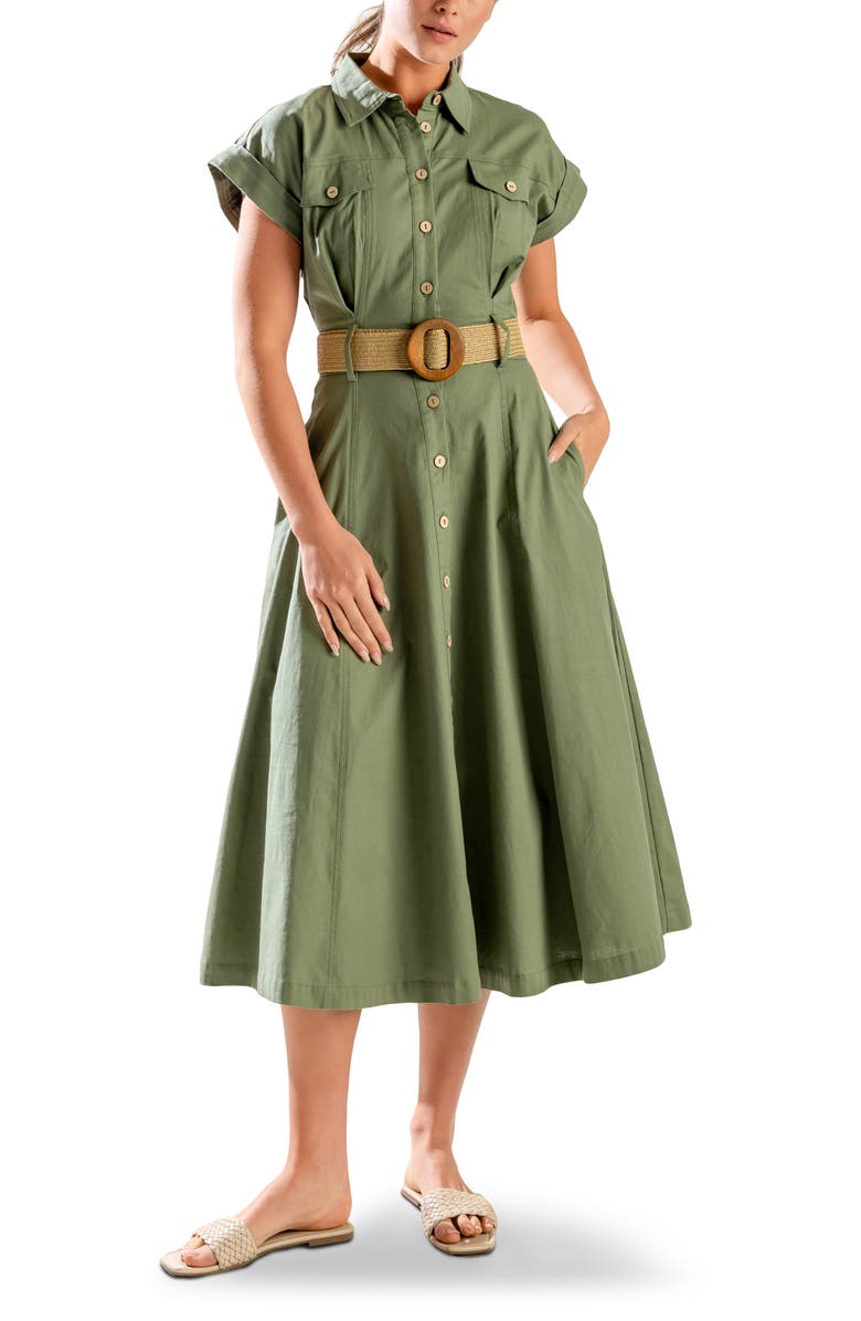 FREEMARKET Belted Stretch Cotton Midi Shirtdress with Pockets, Main, color, 