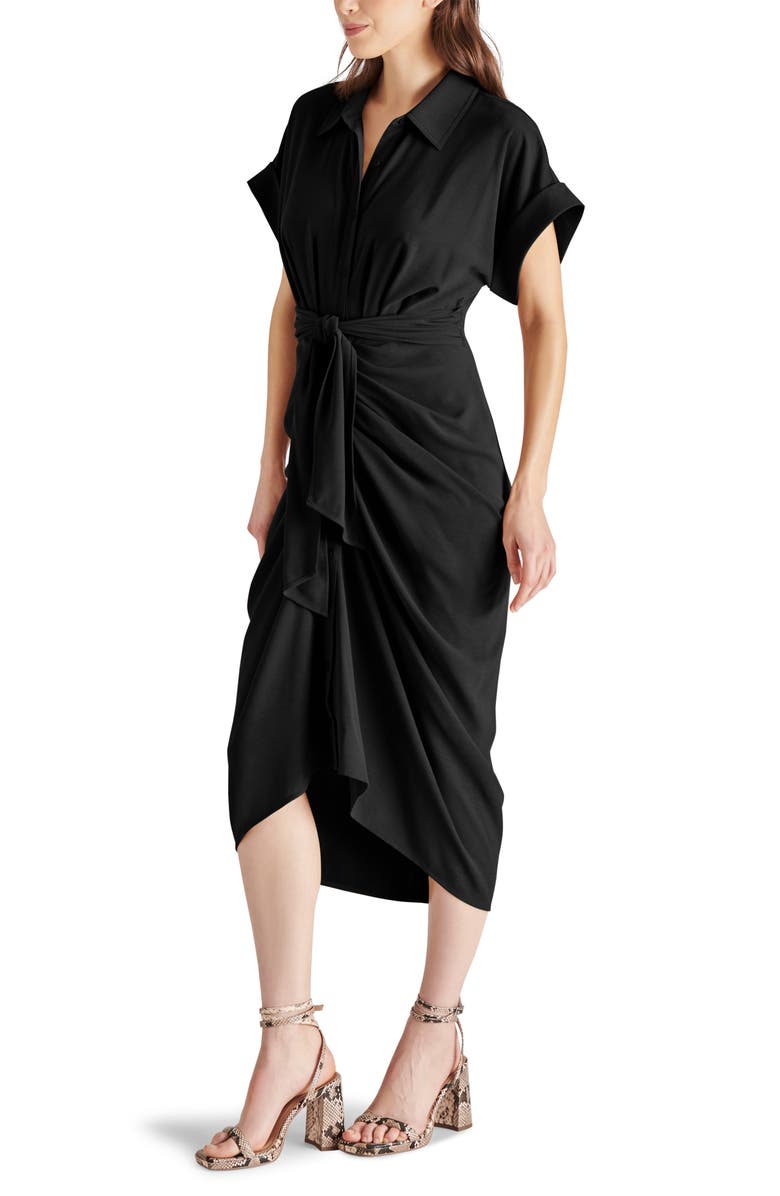 Steve Madden Tori Belted Ruched Slub Midi Shirtdress, Alternate, color, 