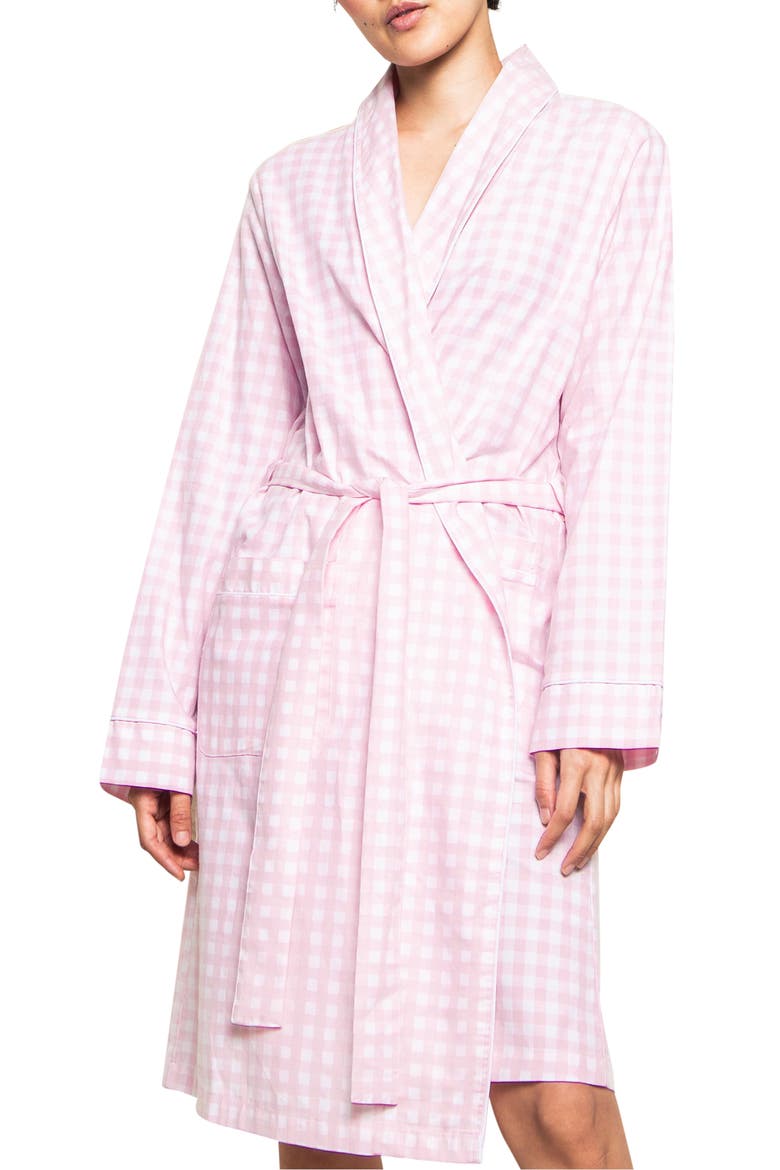 Women's Gingham Cotton Robe, Main, color, PINK