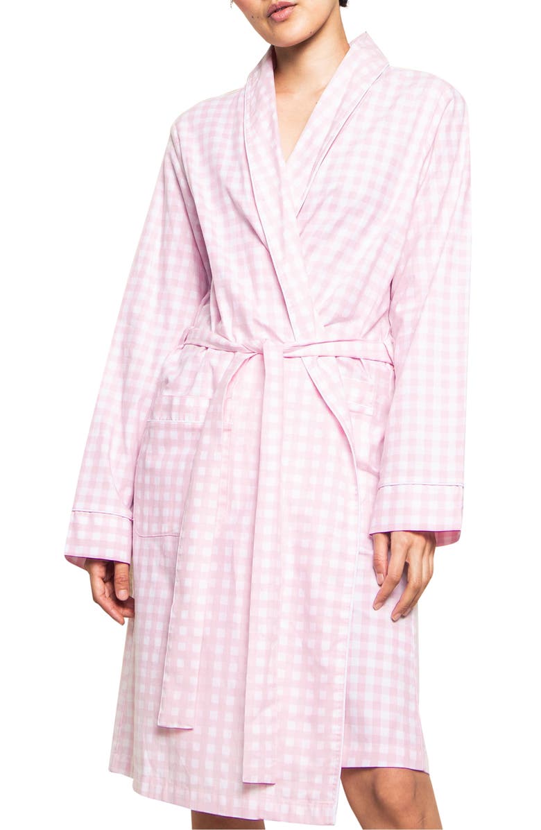 Petite Plume Women's Gingham Cotton Robe, Main, color, Pink