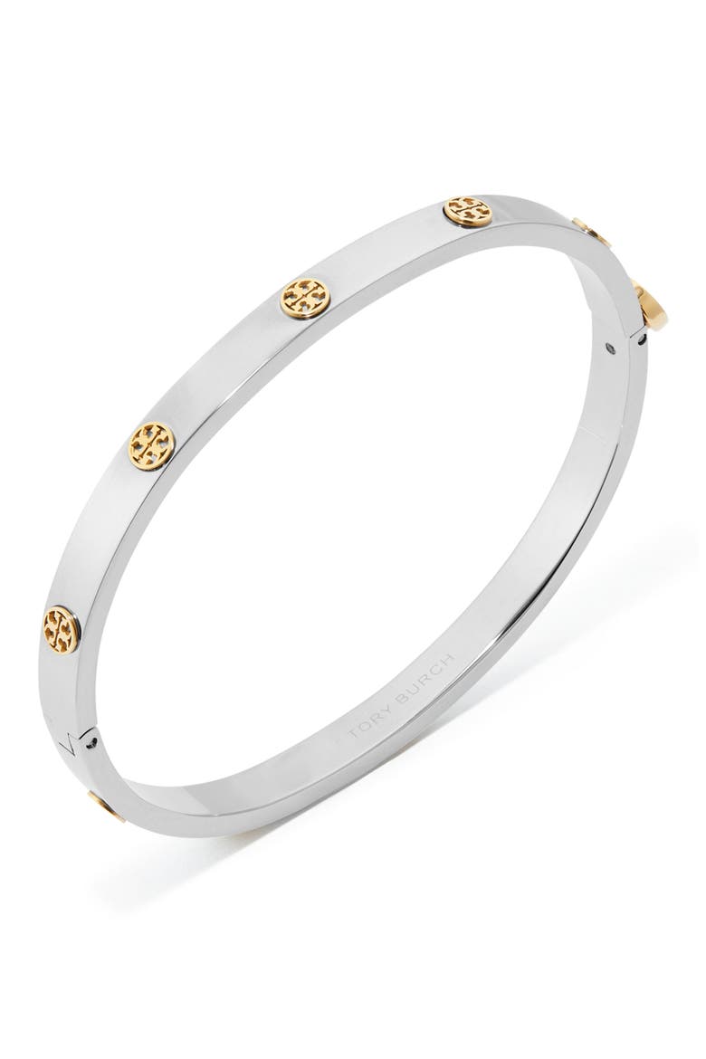 Thin Icon Hinge Bracelet, Alternate, color, TORY SILVER / TORY GOLD