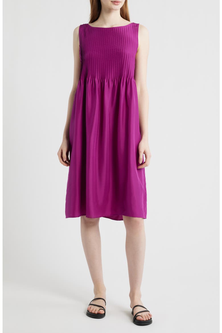 Pleated Silk Dress, Main, color, BERRY BLOOM