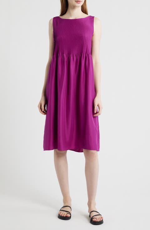 Eileen Fisher Pleated Silk Dress (Regular & Petite)