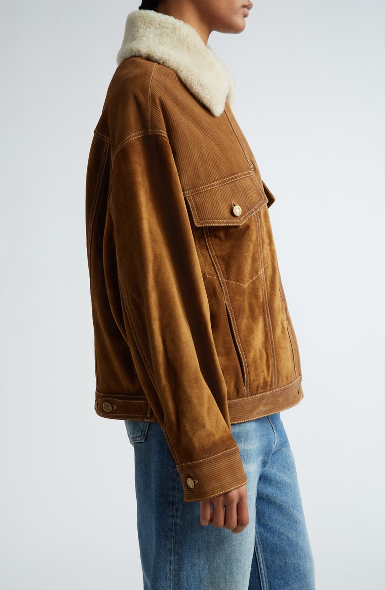 Golden Goose Journey Leather Trucker Jacket with Removable Genuine Shearling Collar, Alternate, color, 