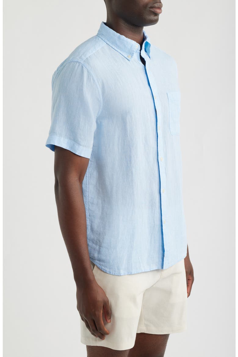 Surfside Solid Short Sleeve Linen Button-Down Shirt, Alternate, color, JAKE BLUE