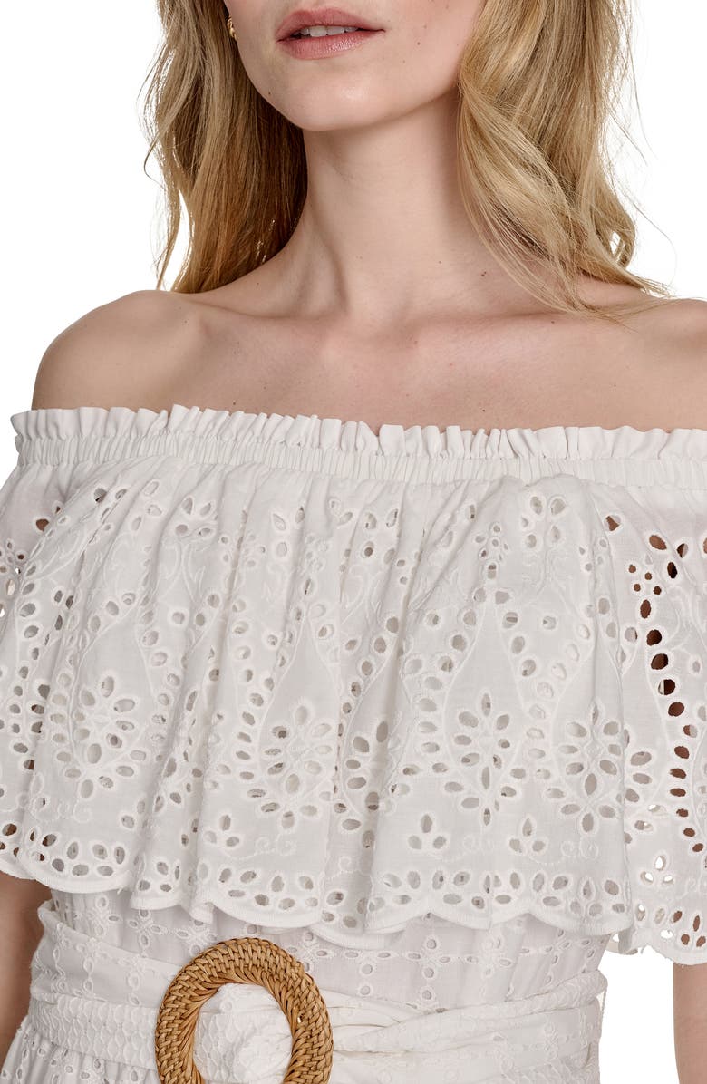 Eliza J Off the Shoulder Midi Dress, Alternate, color, Ivory