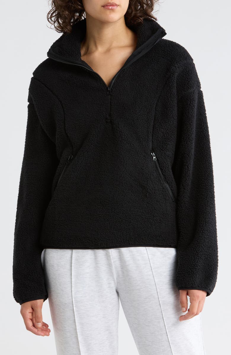 Z by Zella Faux Shearling Half Zip Pullover, Main, color, Black