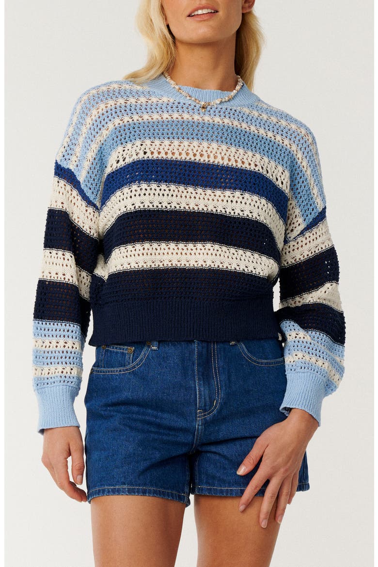 Paraiso Lightweight Striped Open Stitch Sweater, Main, color, BLUE