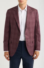 Peter Millar Flynn Classic Fit Red Glen Plaid Slub Wool & Silk Blend Sport Coat