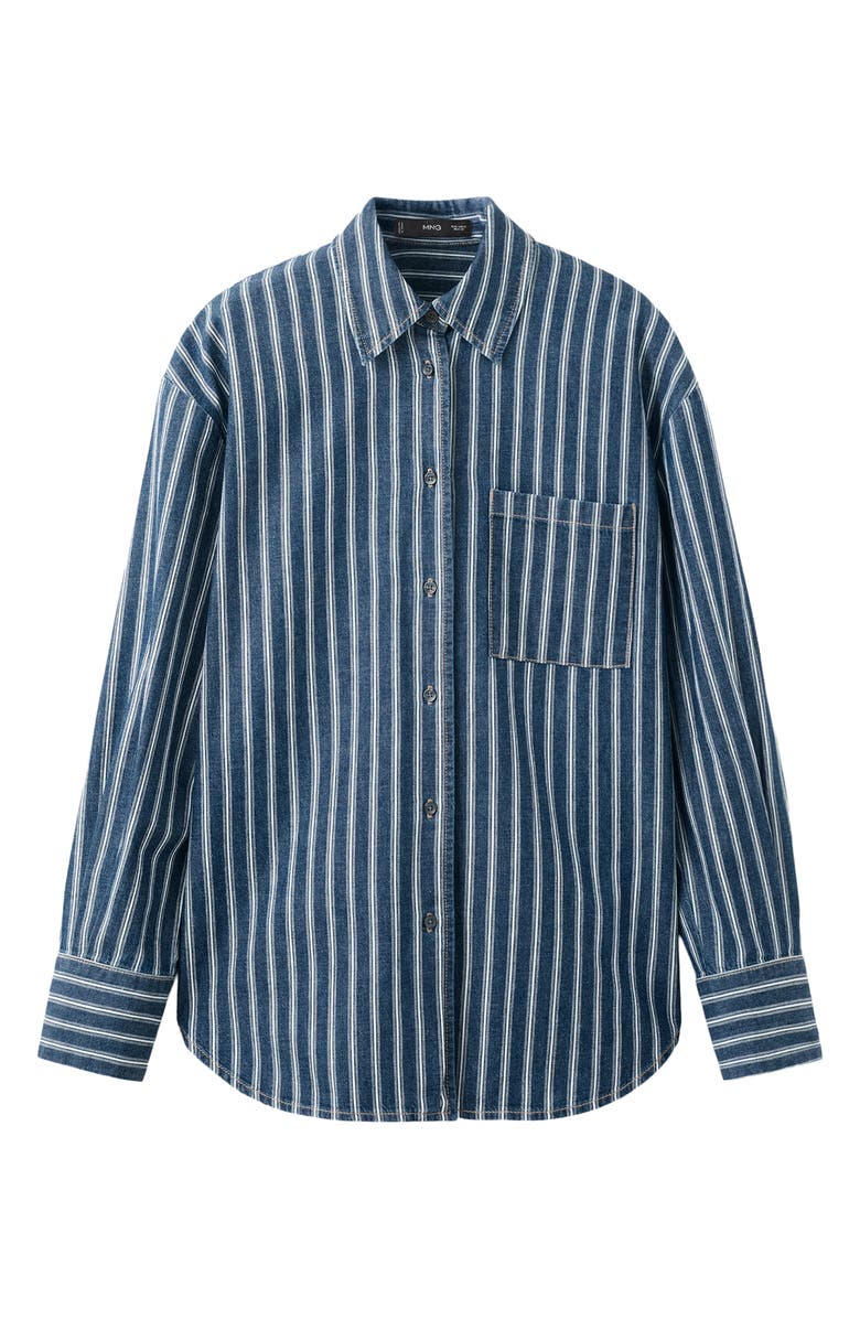 MANGO Stripe Oversize Denim Shirt, Alternate, color, Blue