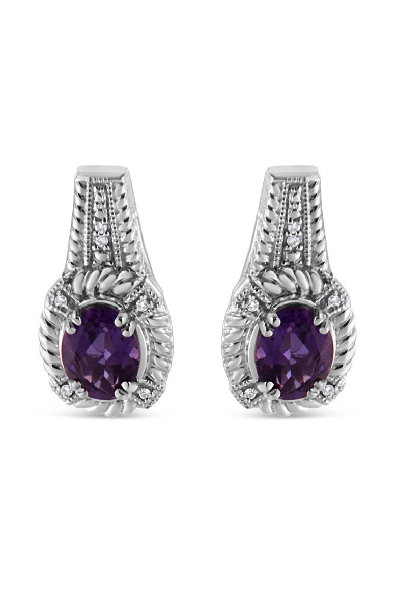 Haus of Brilliance Silver Purple Amethyst and Diamond Accent Art Deco Style Dangle Earrings, Main, color, White