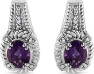 Haus of Brilliance Silver Purple Amethyst and Diamond Accent Art Deco Style Dangle Earrings