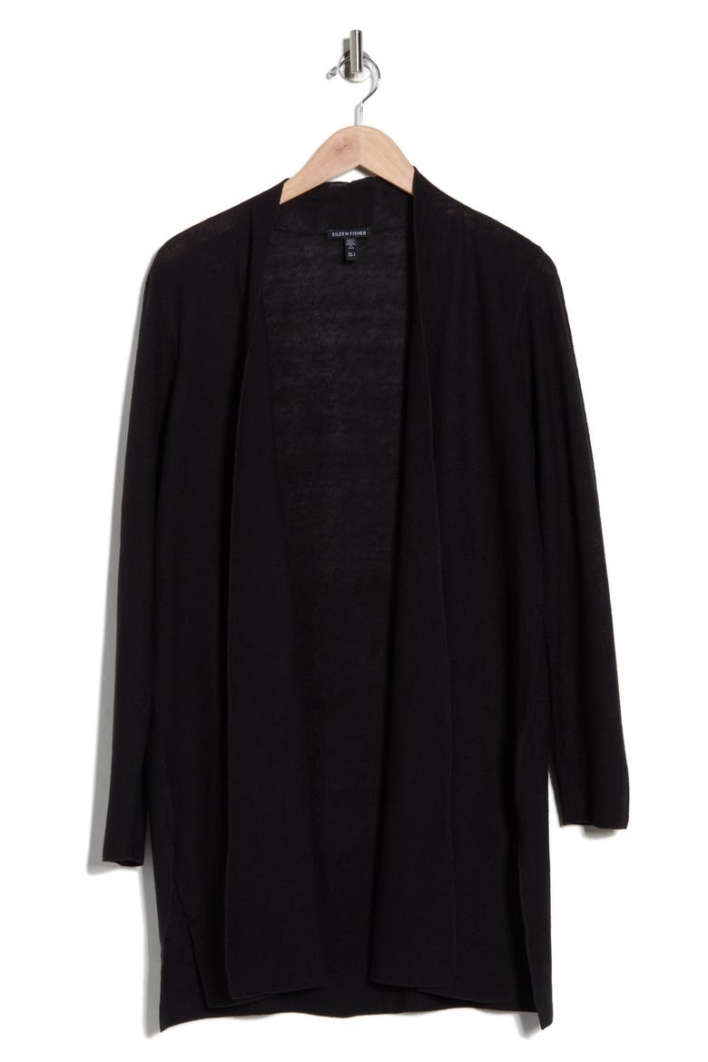 Organic Linen & Organic Cotton Long Cardigan, Alternate, color, BLACK