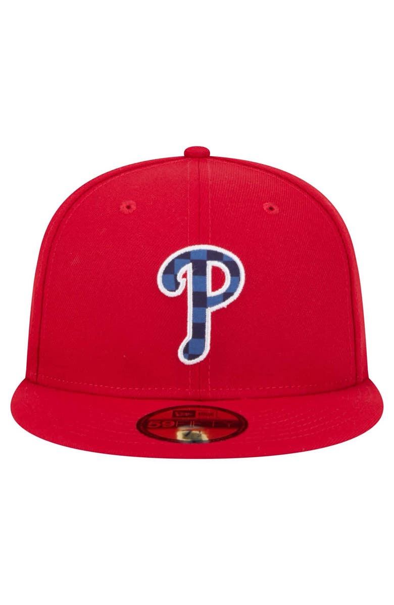 New Era Men's New Era Red Philadelphia Phillies Checkered Undervisor 59FIFTY Fitted Hat, Alternate, color, Red