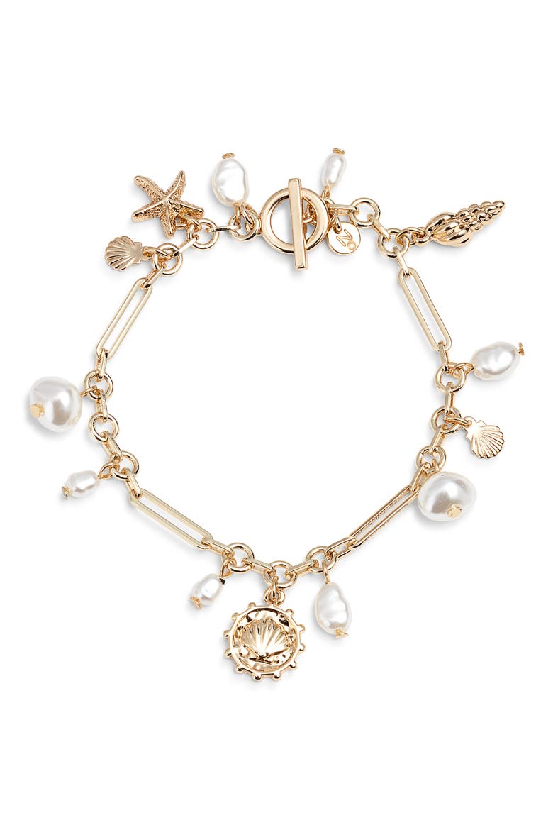 Faux Pearl Sea Charm Bracelet, Main, color, WHITE- GOLD