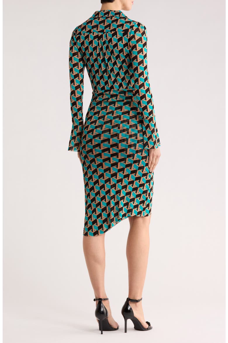 Lilly Johnny Collar Long Sleeve Dress, Alternate, color, INTERMISSION GEO TURQUOISE