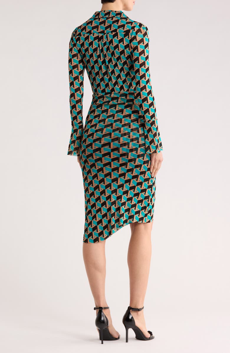 DVF Lilly Johnny Collar Long Sleeve Dress, Alternate, color, Intermission Geo Turquoise