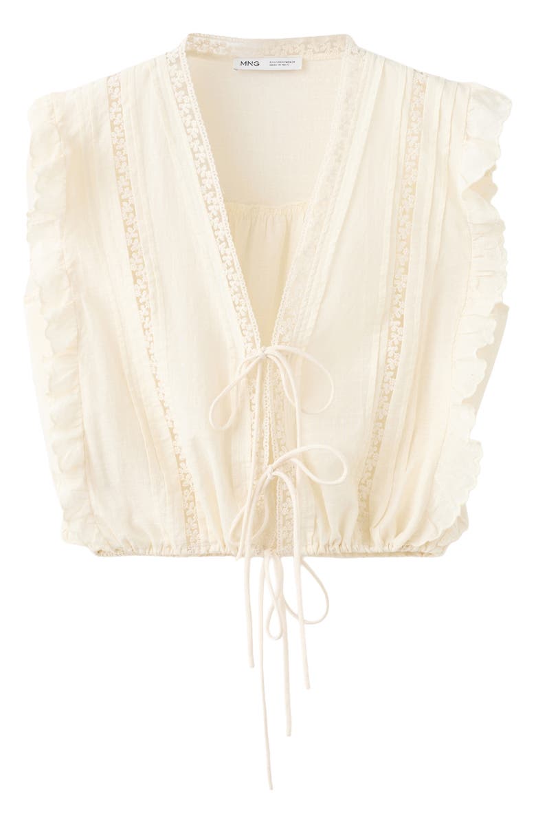 MANGO Tie Front Ruffled Lace Trim Top, Alternate, color,