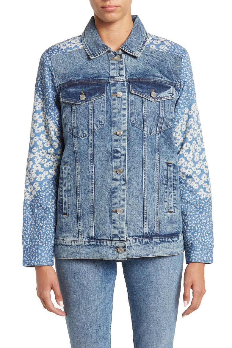 Denim Combo Trucker Jacket, Alternate, color, LIGHT BLUE-INDIGO FLORAL