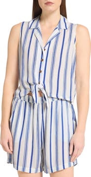 CARIBBEAN JOE Crinkle Tie Front Top