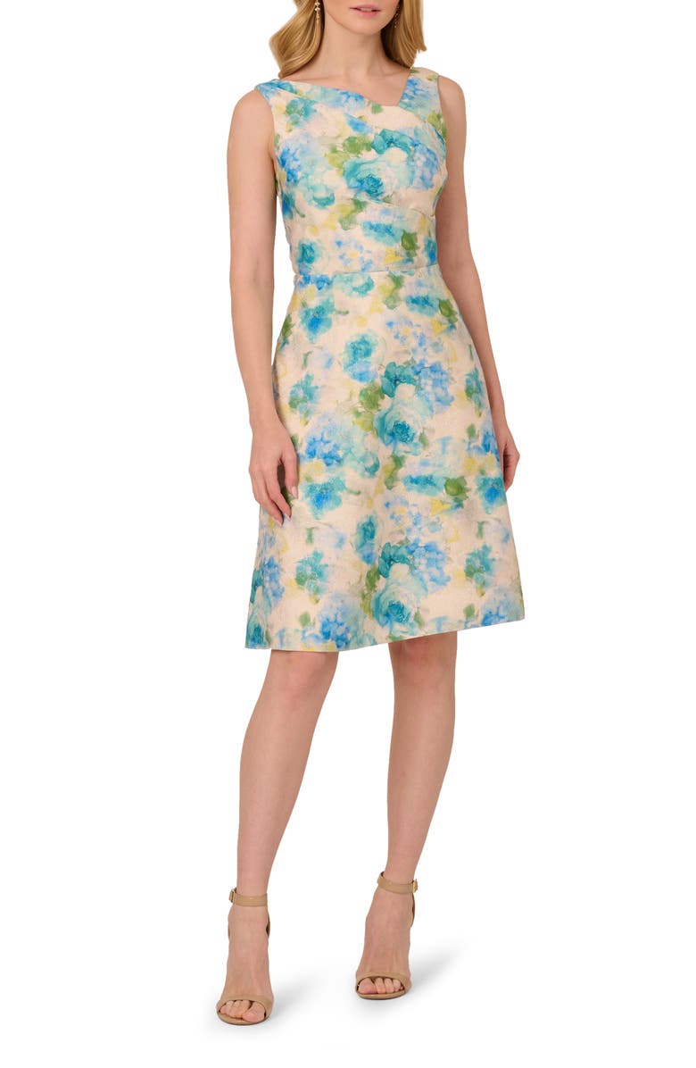 Adrianna Papell Asymmetric Metallic Jacquard Dress, Main, color,