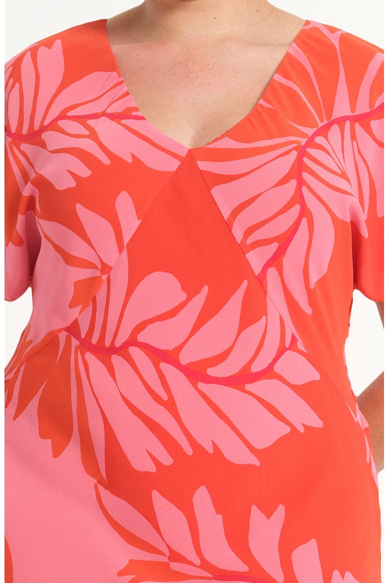 Leyla Leaf Print Sheath Midi Dress, Alternate, color, PEONY ROUGE