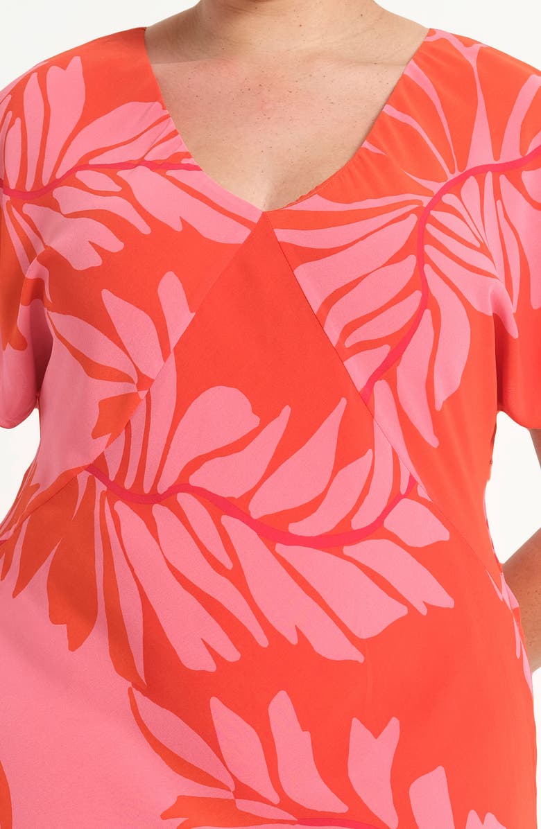 Estelle Leyla Leaf Print Sheath Midi Dress, Alternate, color, Peony Rouge