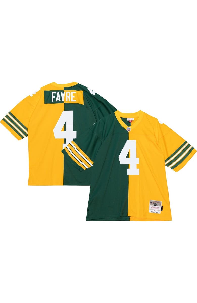 Mitchell & Ness Men's Mitchell & Ness Brett Favre Green/Gold Green Bay Packers 1996 Split Legacy Replica Jersey, Alternate, color, 