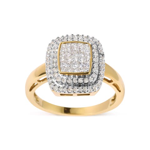 10K Yellow Gold 1/2 cttw Diamond Composite Head and Halo Ring
