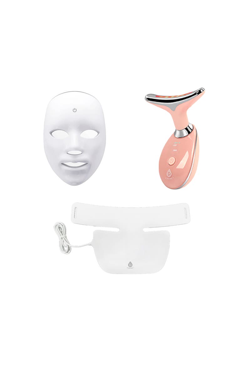 Complete LED Skincare Therapy Bundle Neckplate, 7-in-1 Light Therapy Wand & 7-in-1 Face Mask, Main, color, White