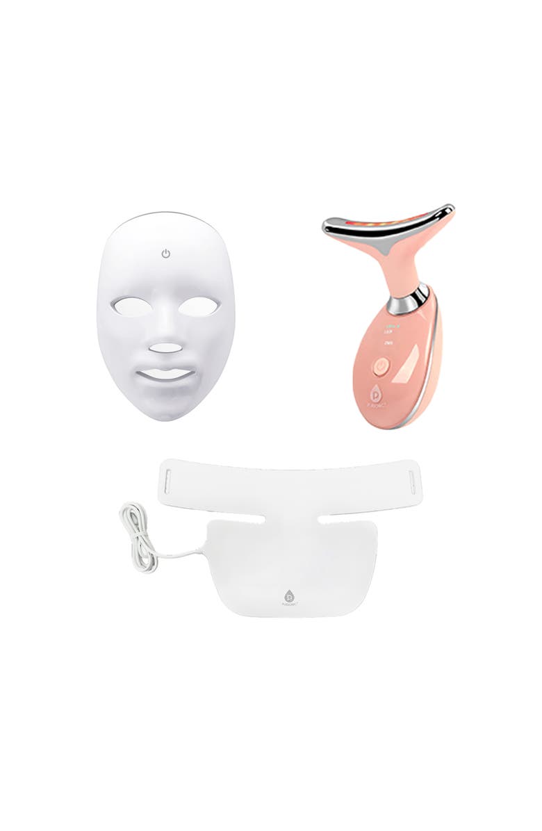 PURSONIC Complete LED Skincare Therapy Bundle Neckplate, 7-in-1 Light Therapy Wand & 7-in-1 Face Mask, Main, color, White
