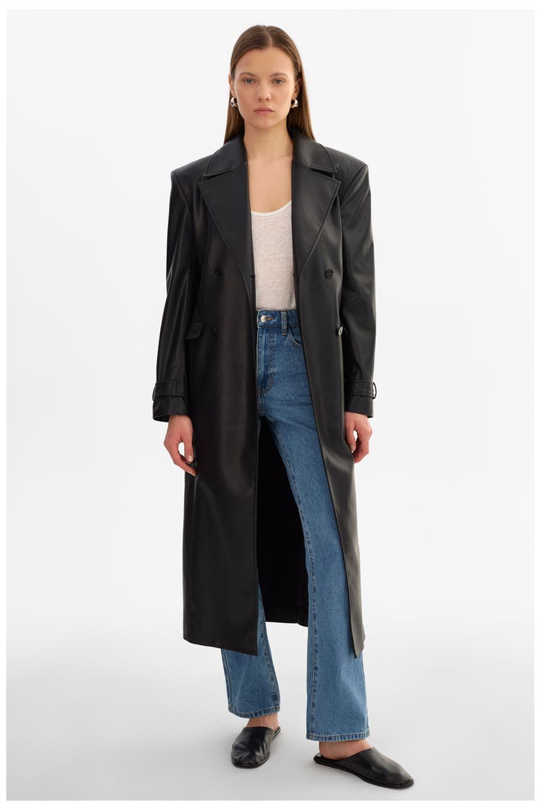 Iolanthe | Faux Leather Trench Coat, Alternate, color, Black