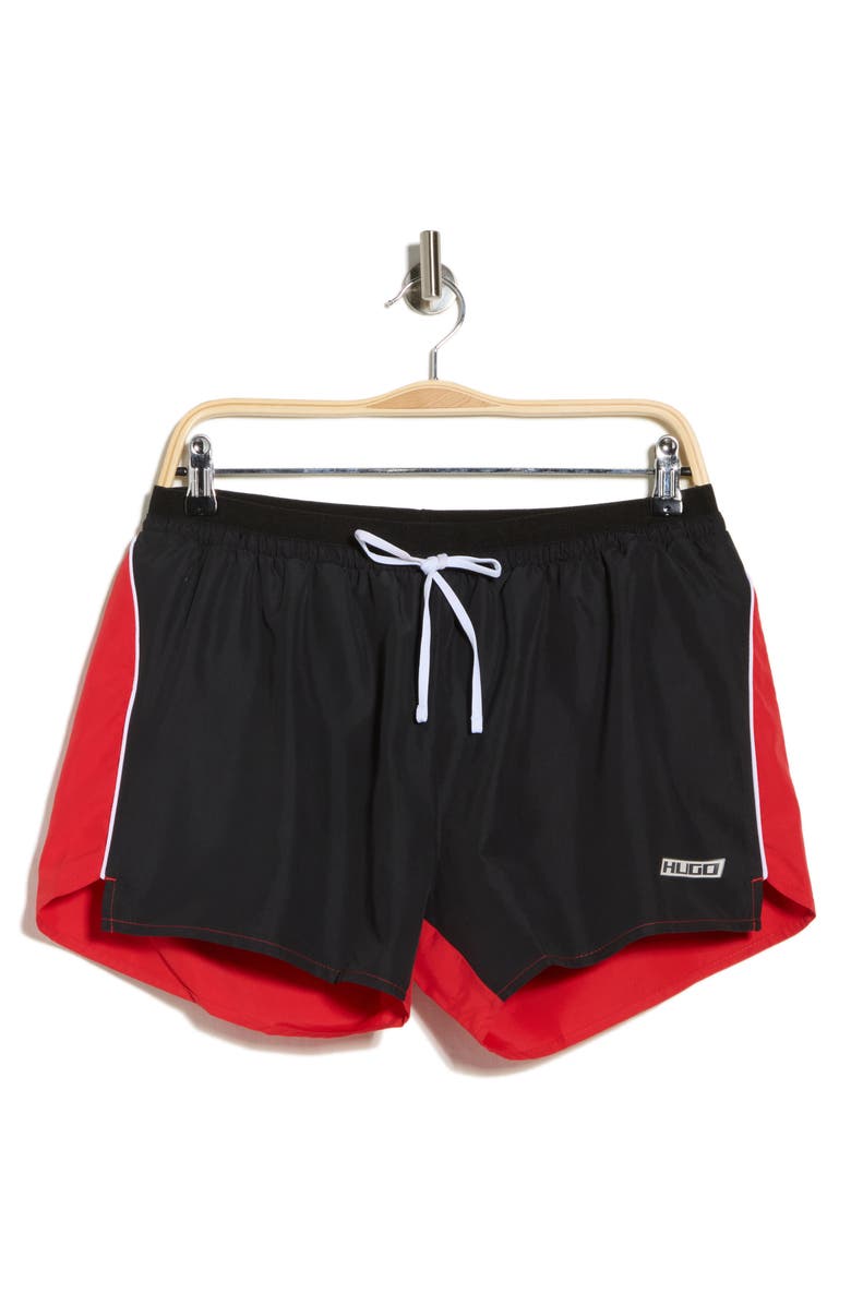 BOSS Bolt Swim Trunks, Alternate, color, Black/Red