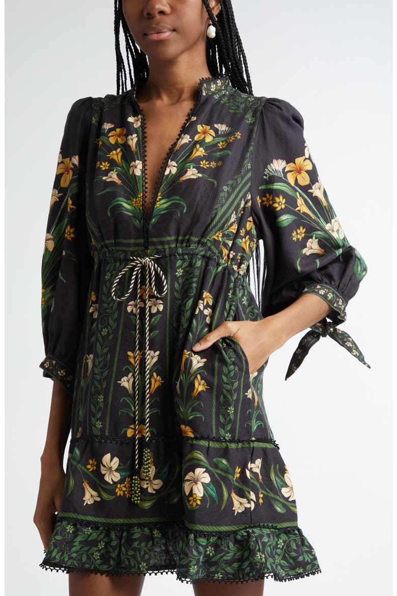 farm rio flowers arch linen blend mini dress Flowers Arch Linen Blend Minidress (Women)