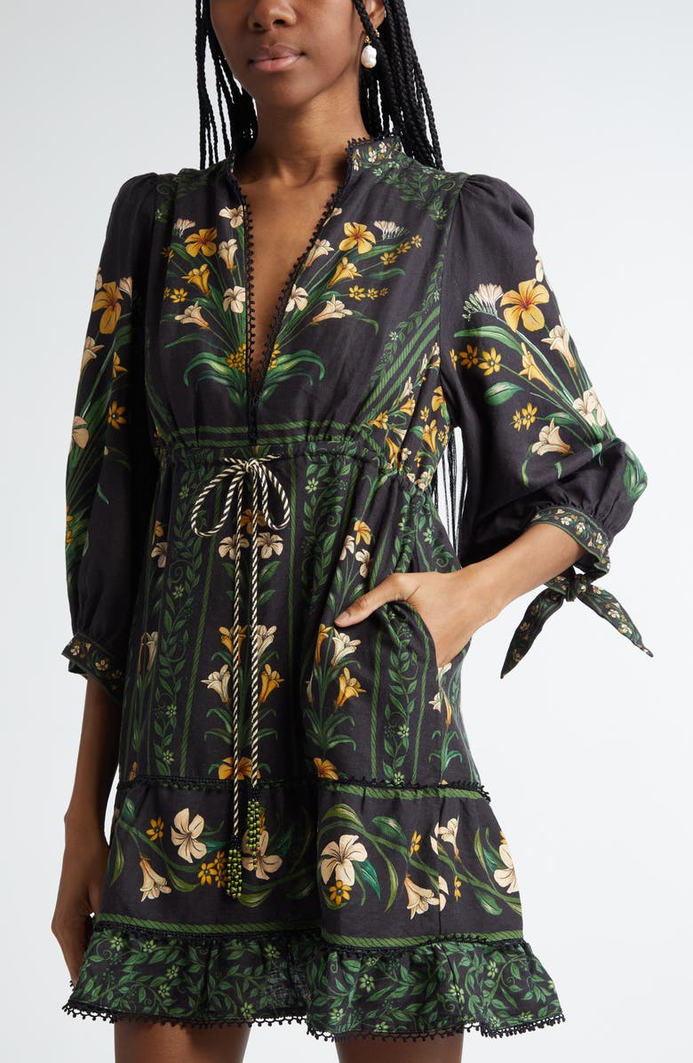 FARM Rio Flowers Arch Linen Blend Minidress, Alternate, color,