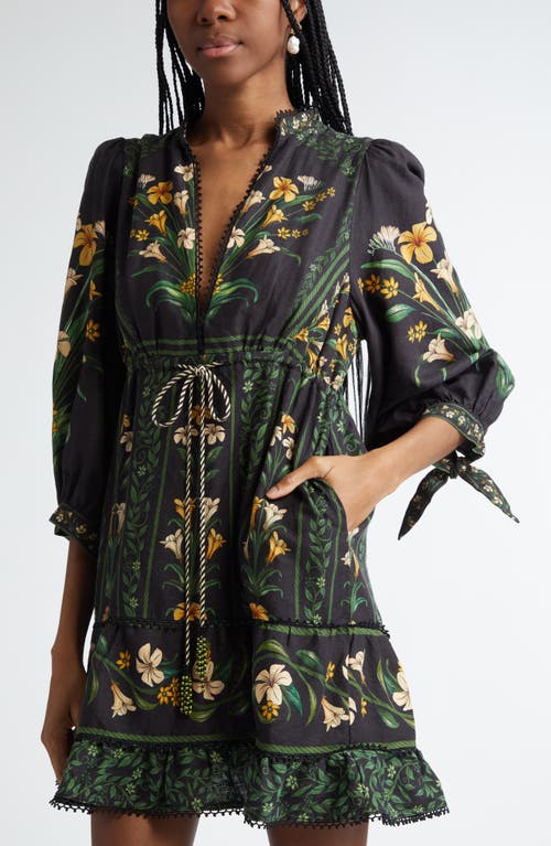 Farm Rio Flowers Arch Linen Blend Minidress In Flowers Arch Black