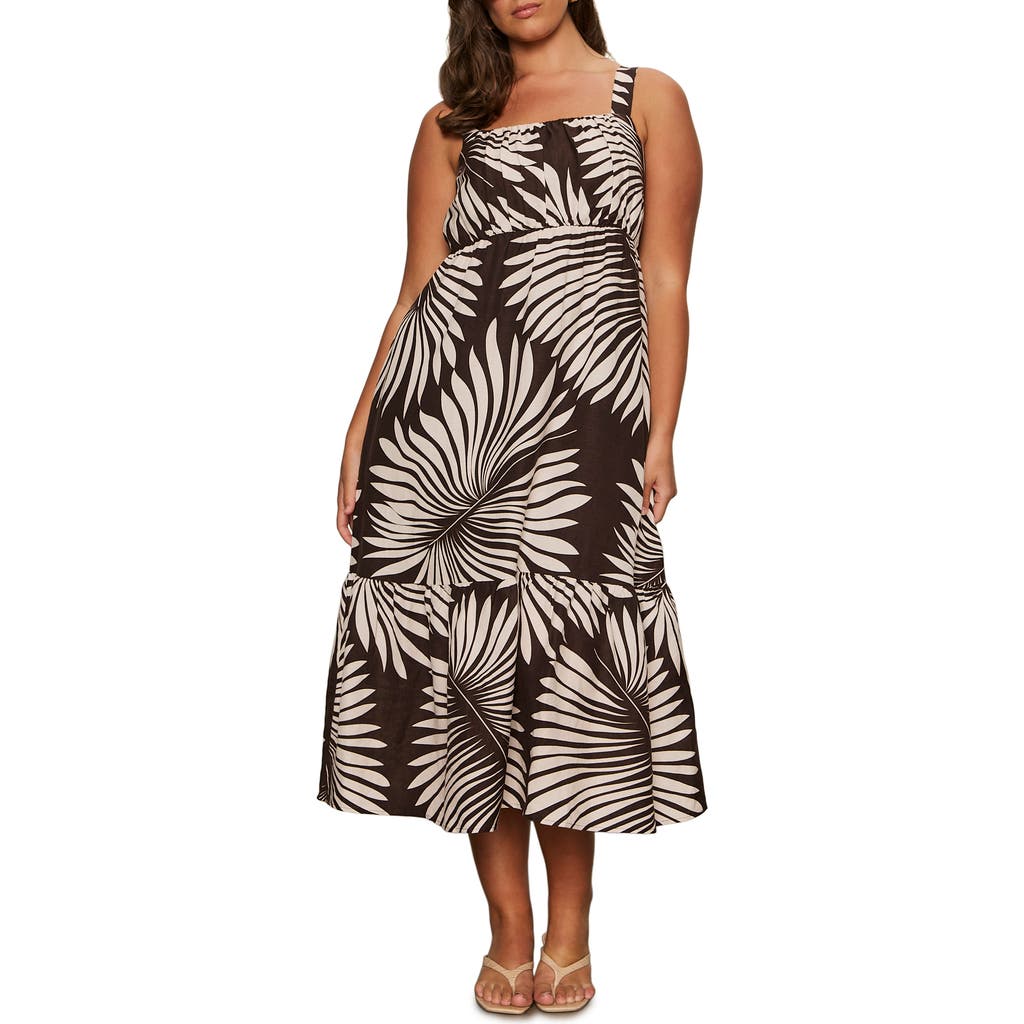 Sanctuary Sundance Palm Print Linen Blend Dress In Brown