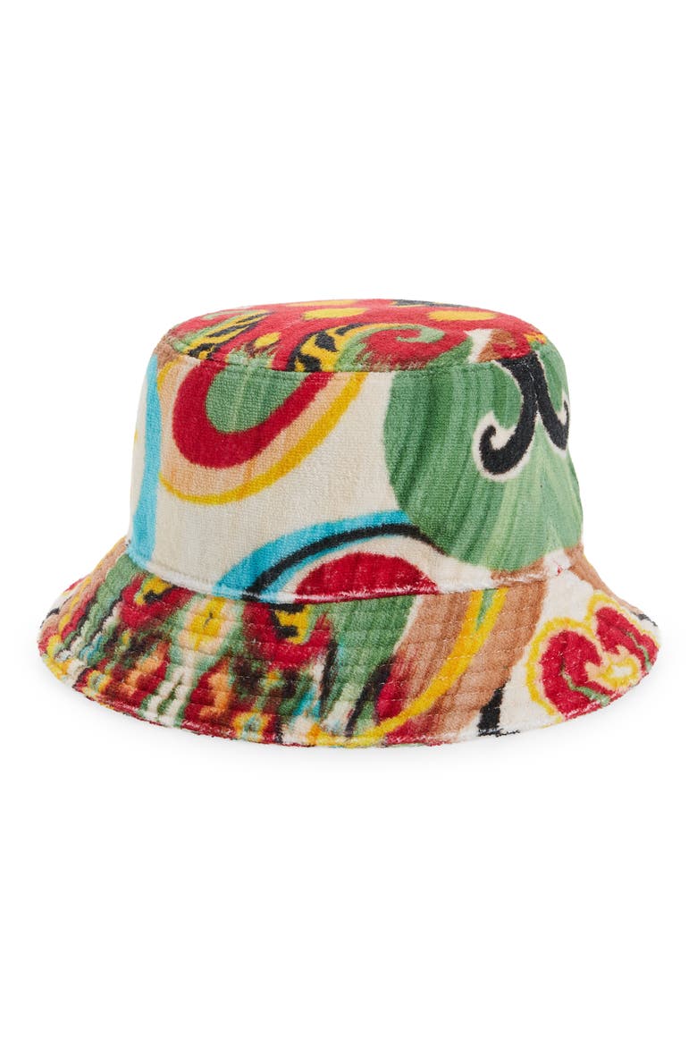 Paisley Terry Cloth Bucket Hat, Main, color, PURPLE
