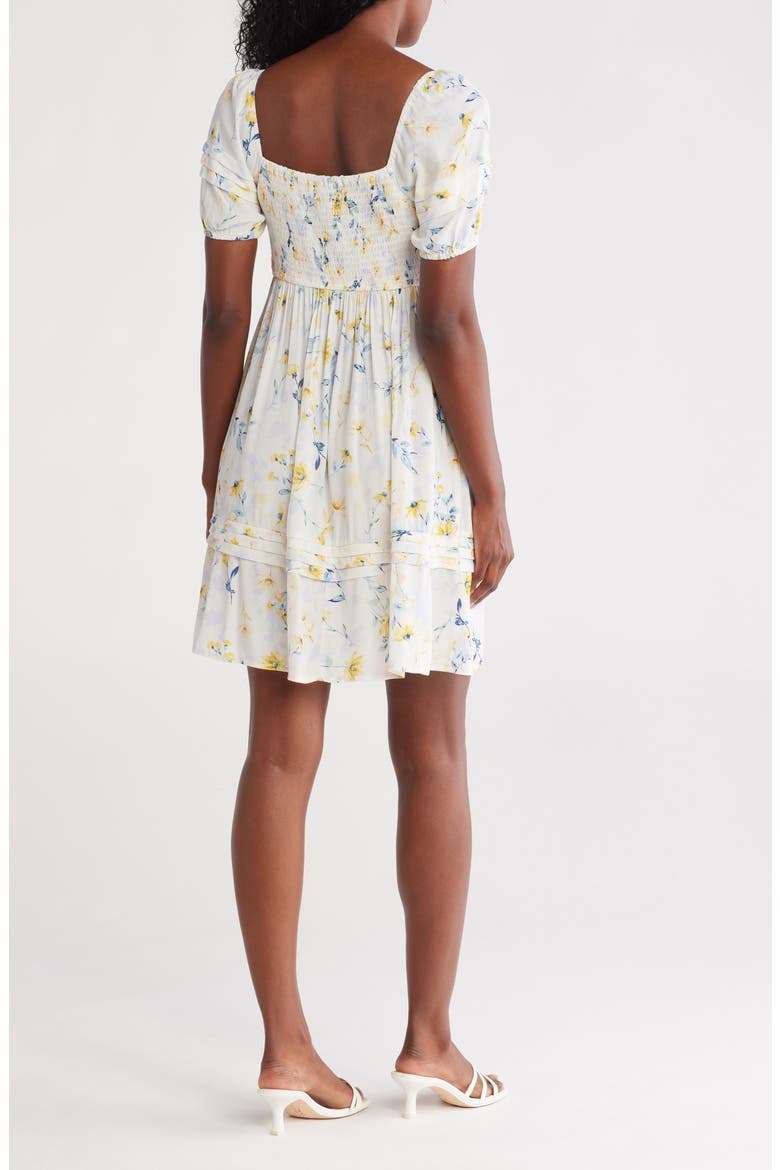 Floral Puff Sleeve Tiered Minidress, Alternate, color, CREAM/ YELLOW