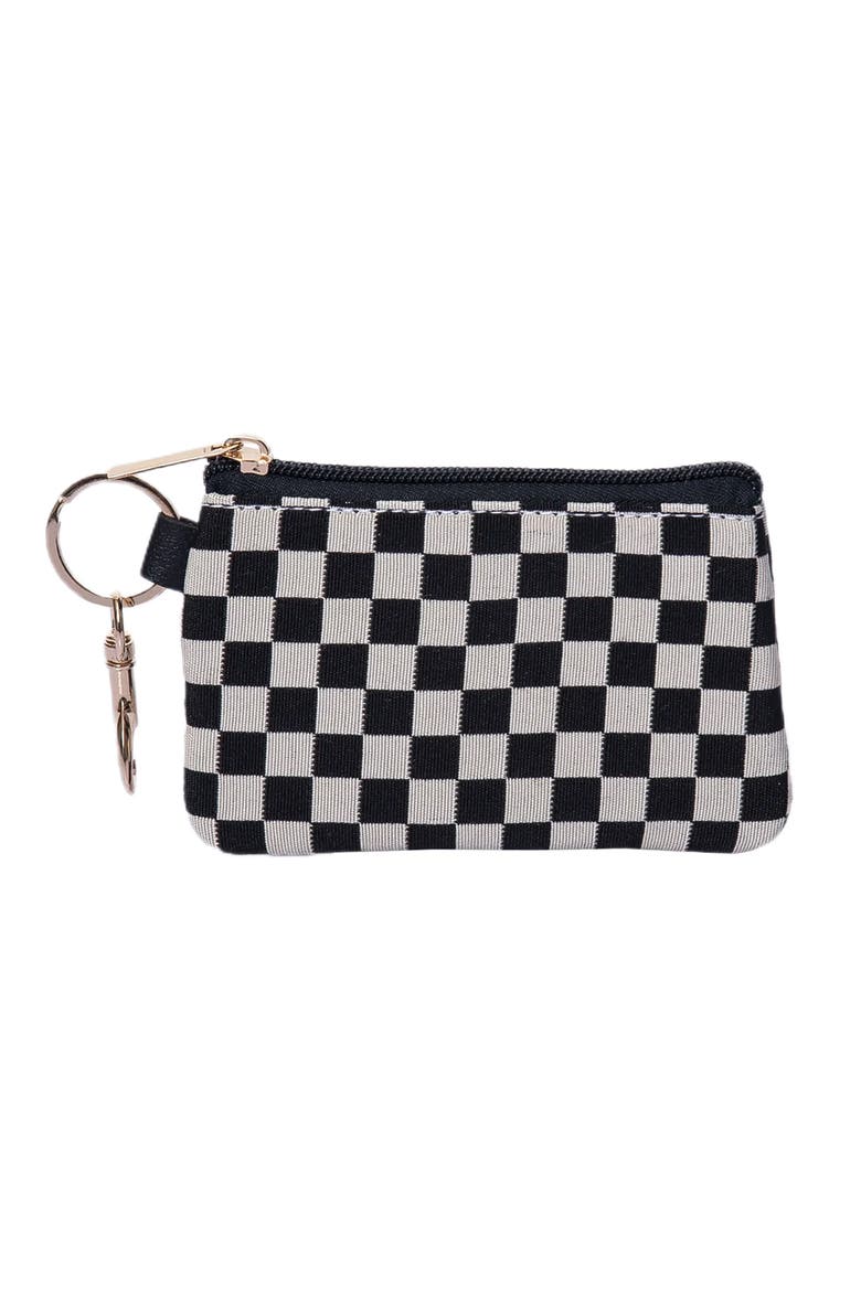 Black and White Checkered Zip Wallet Polyester White, Main, color, Black