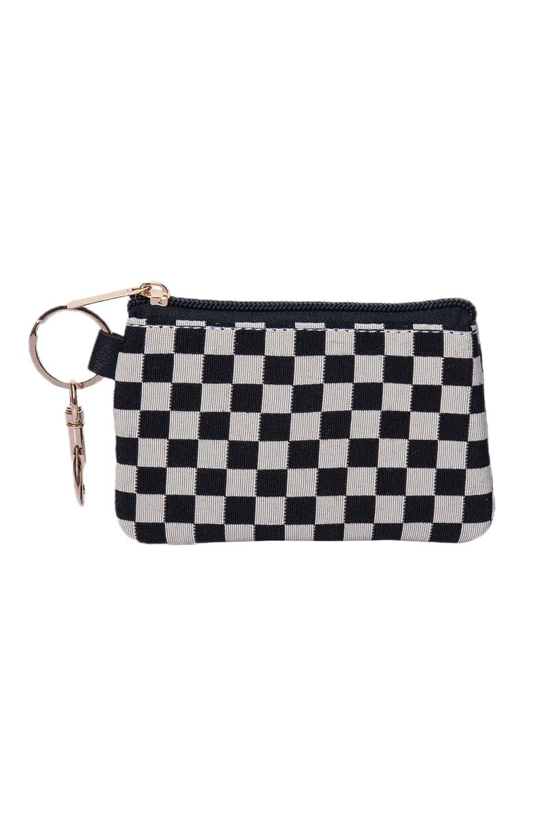 Totalee Gift Black and White Checkered Zip Wallet Polyester White, Main, color, Black