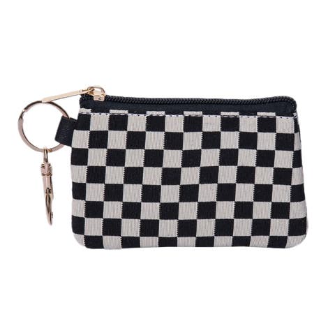 Black and White Checkered Zip Wallet Polyester White